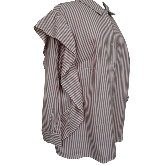 DR2 Daniel Rainn Dk Rose Pinstripe Ruffled Long Sleeve Button Up Shirt 2X NEW - Picture 2 of 9